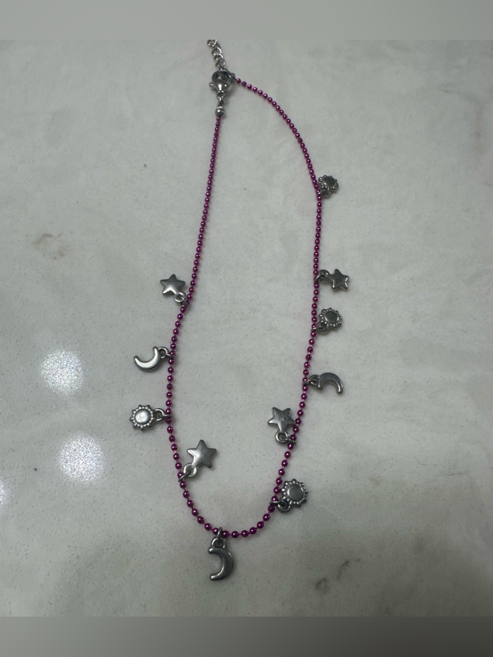 Silver Celestial Moon & Star Necklace in Magenta - Women Jewelry